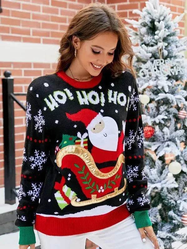 Knited Christmas Sweaters With Santa Claus Patterns Tops Winter Sweet Christmas Snowflake Pullovers For Women Clothes - EX-STOCK Canada