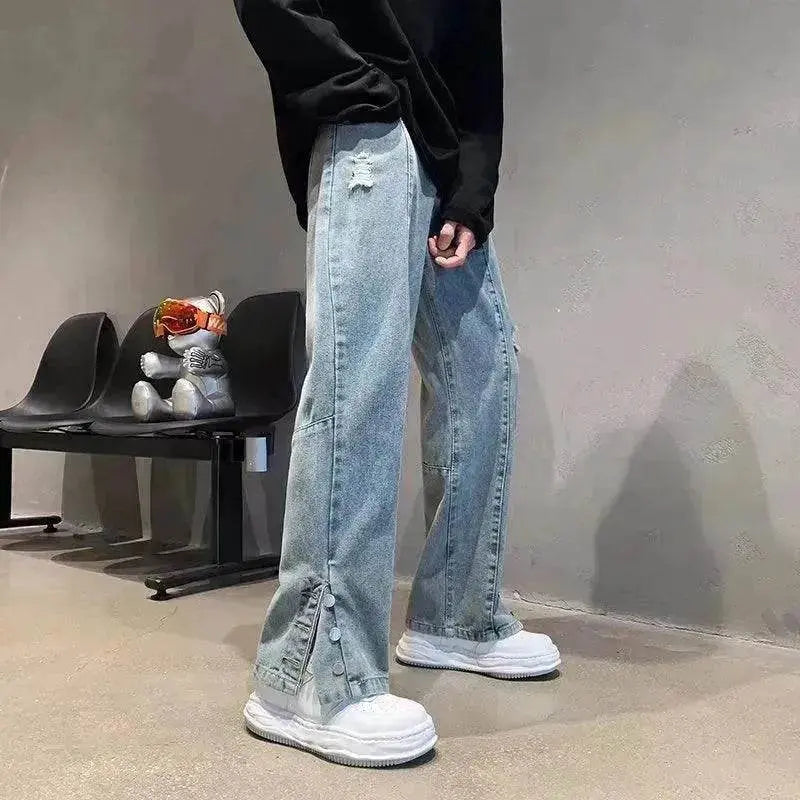 American Letter Embroidered Jeans High Street Fashion Brand Hip Hop Straight-leg Pants - EX-STOCK Canada