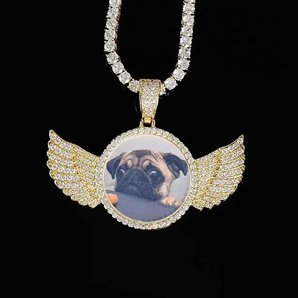 Médaillons Ailes d'Ange Collier Pendentif Photo Personnalisé Pour Hommes Bijoux Hip Hop Pendentif Iced Out Nom Gravé Personnalisé Cadeau Souvenir - EX-STOCK Canada