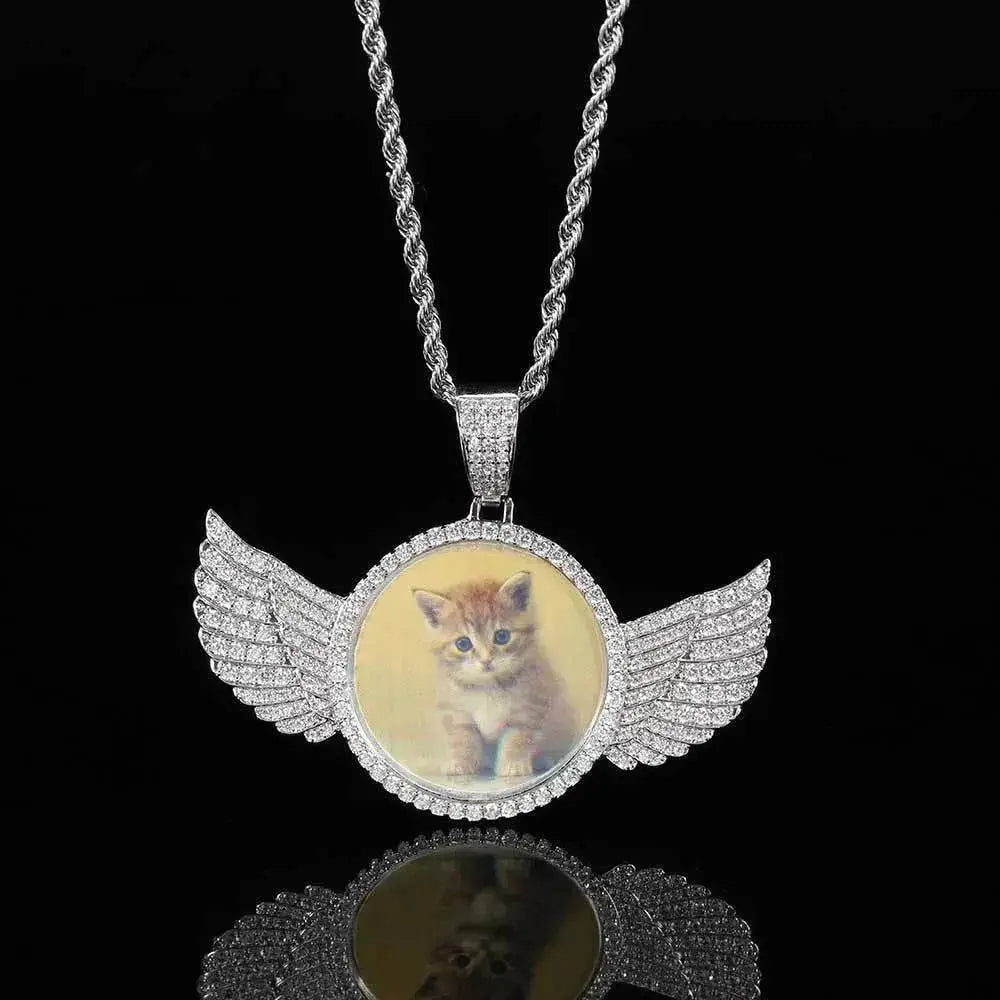 Angel Wings Medallions Custom Photo Pendant Necklace For Men Hip Hop Jewelry Iced Out Pendant Custom Engraved Name Memory Gift - EX-STOCK Canada