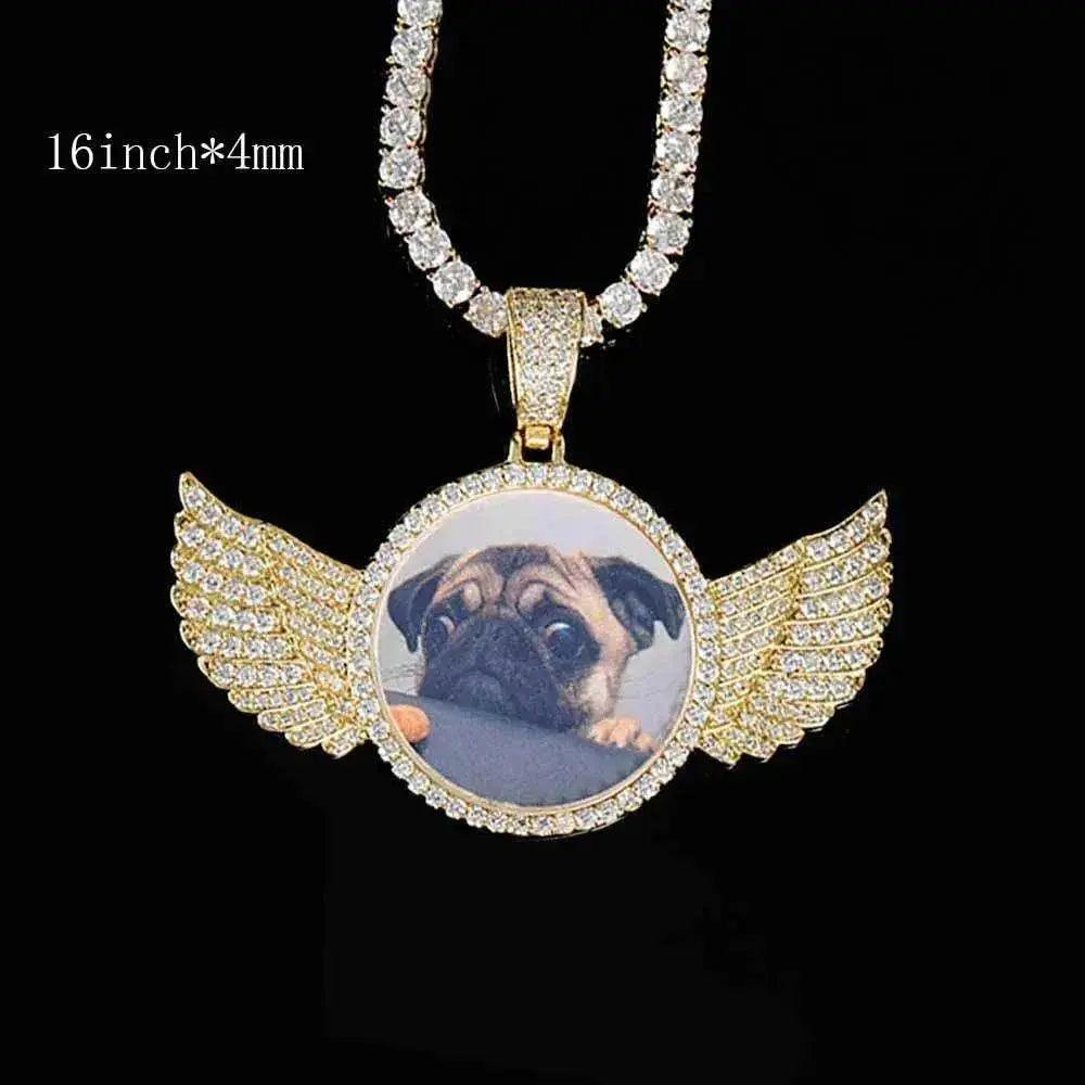 Médaillons Ailes d'Ange Collier Pendentif Photo Personnalisé Pour Hommes Bijoux Hip Hop Pendentif Iced Out Nom Gravé Personnalisé Cadeau Souvenir - EX-STOCK Canada
