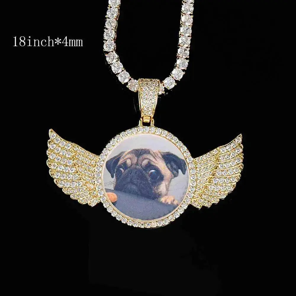 Angel Wings Medallions Custom Photo Pendant Necklace For Men Hip Hop Jewelry Iced Out Pendant Custom Engraved Name Memory Gift - EX-STOCK Canada