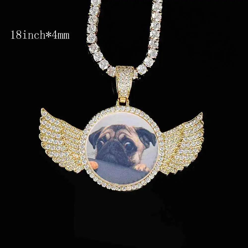 Médaillons Ailes d'Ange Collier Pendentif Photo Personnalisé Pour Hommes Bijoux Hip Hop Pendentif Iced Out Nom Gravé Personnalisé Cadeau Souvenir - EX-STOCK Canada