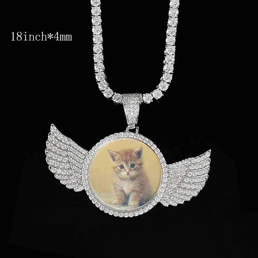 Médaillons Ailes d'Ange Collier Pendentif Photo Personnalisé Pour Hommes Bijoux Hip Hop Pendentif Iced Out Nom Gravé Personnalisé Cadeau Souvenir - EX-STOCK Canada
