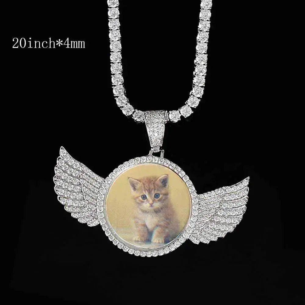 Angel Wings Medallions Custom Photo Pendant Necklace For Men Hip Hop Jewelry Iced Out Pendant Custom Engraved Name Memory Gift - EX-STOCK Canada