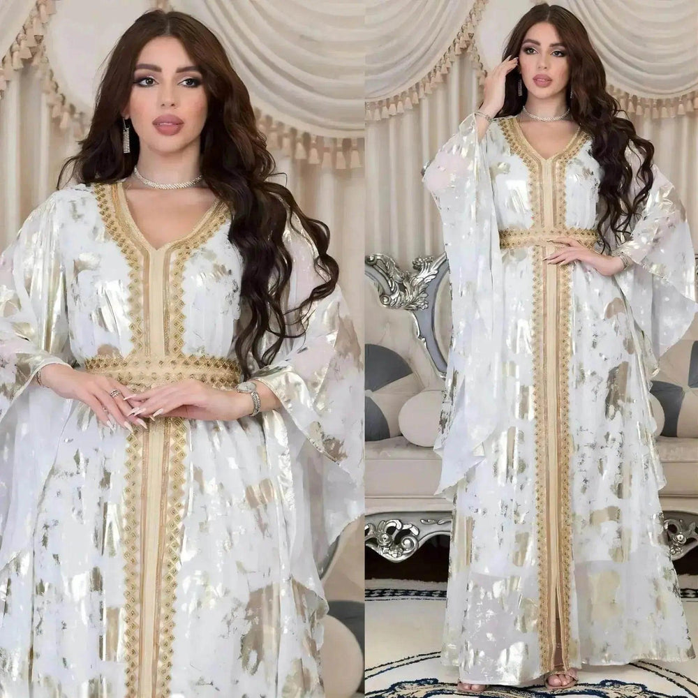 Robe bronzante en chiffon arabe avec ceinture EX-STOCK Canada