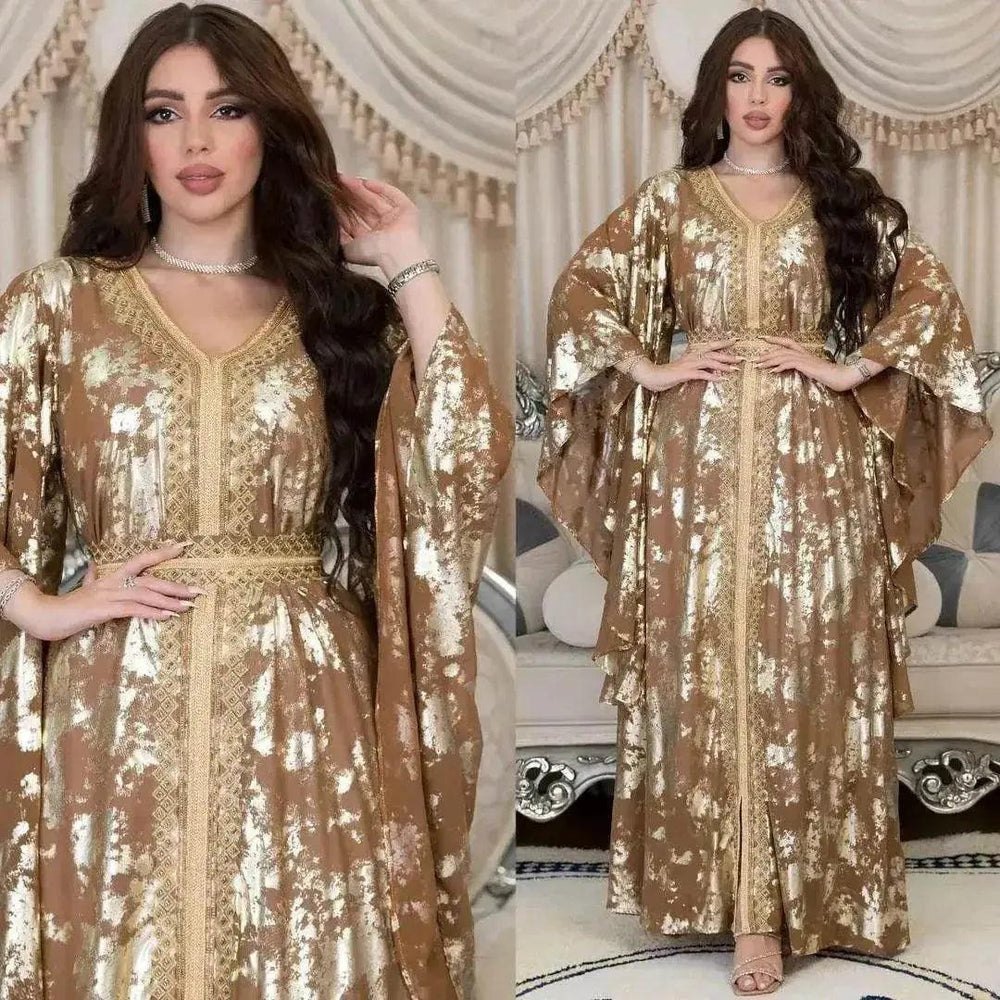 Robe bronzante en chiffon arabe avec ceinture EX-STOCK Canada