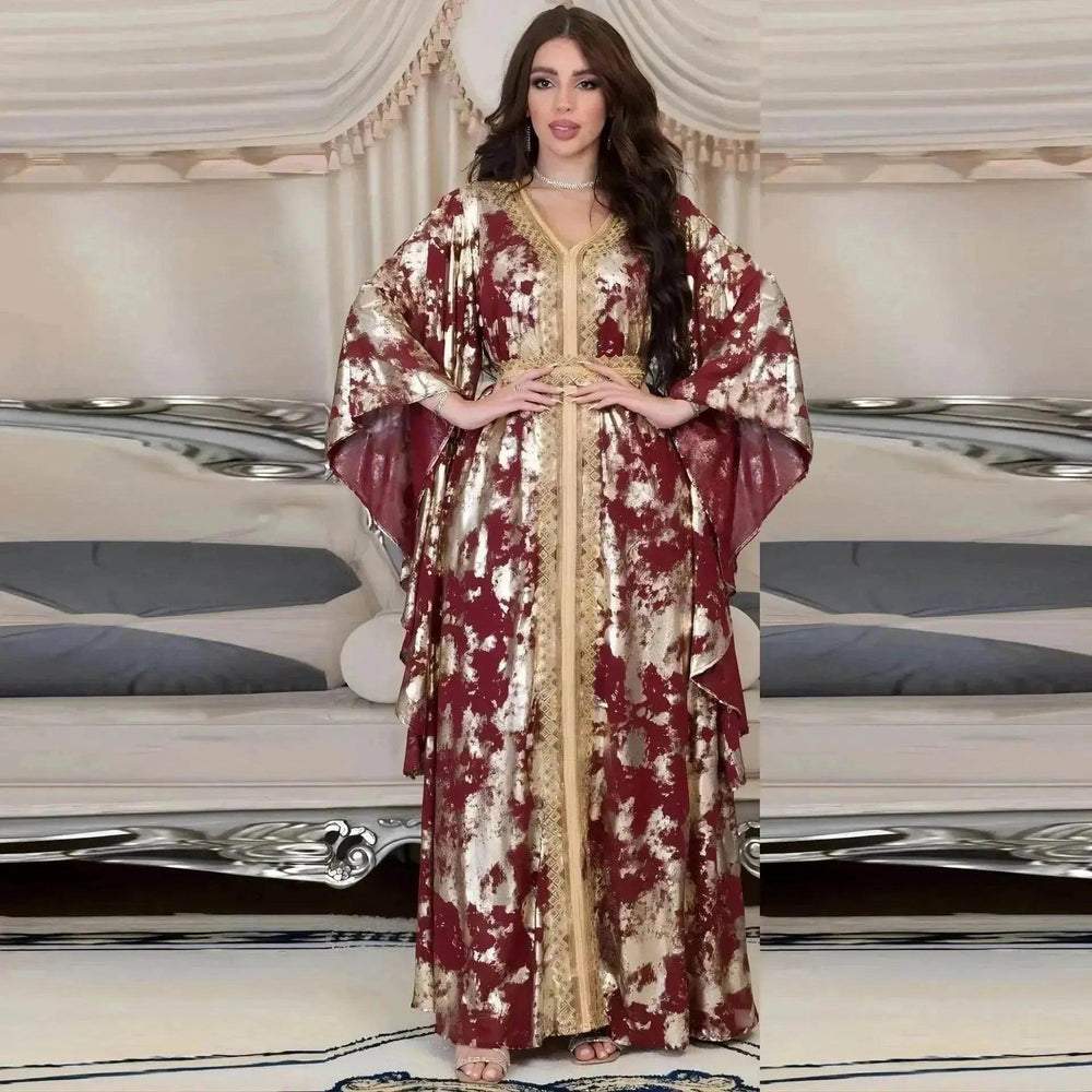 Robe bronzante en chiffon arabe avec ceinture EX-STOCK Canada