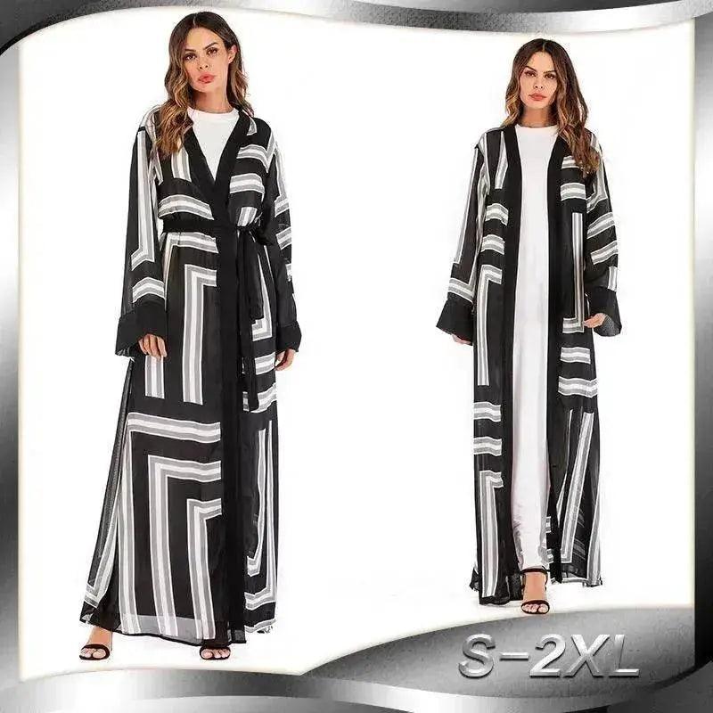 Cardigan Robe en Dentelle Lâche à Rayures Arabes Femme - EX-STOCK Canada