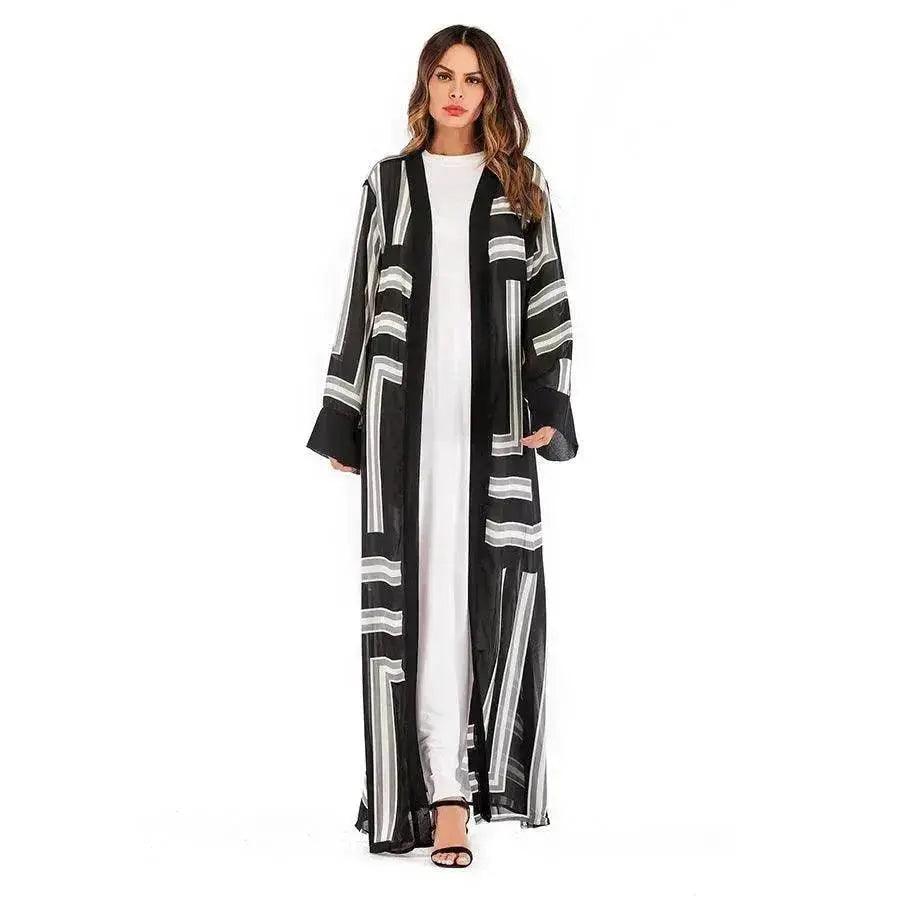 Cardigan Robe en Dentelle Lâche à Rayures Arabes Femme - EX-STOCK Canada