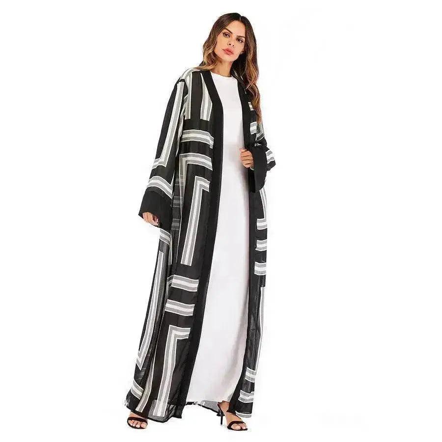 Cardigan Robe en Dentelle Lâche à Rayures Arabes Femme - EX-STOCK Canada