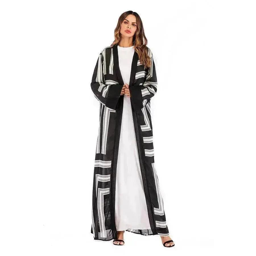 Cardigan Robe en Dentelle Lâche à Rayures Arabes Femme - EX-STOCK Canada