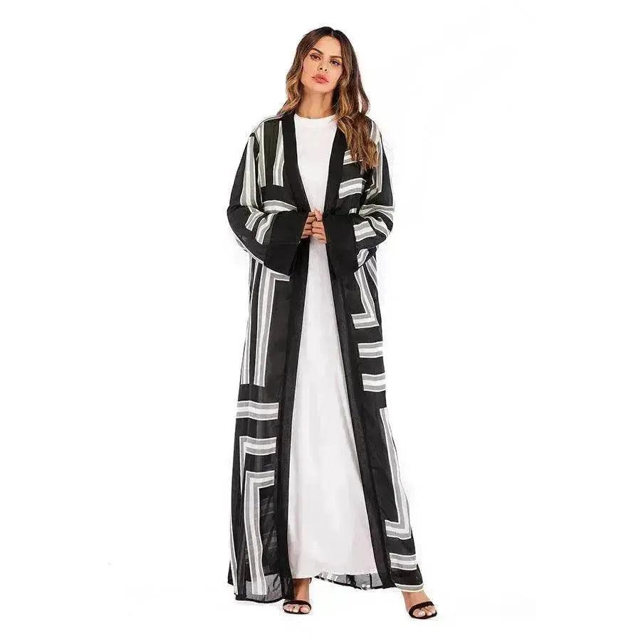 Cardigan Robe en Dentelle Lâche à Rayures Arabes Femme - EX-STOCK Canada