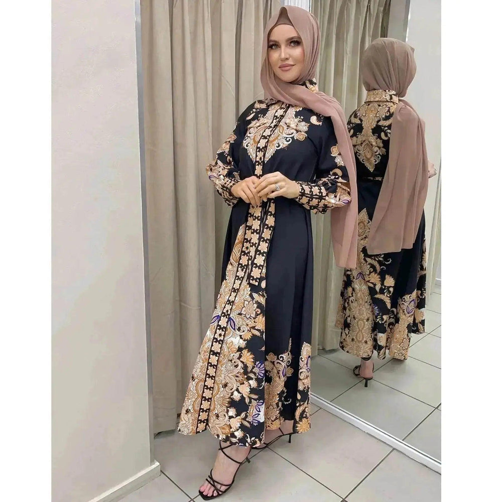 Robe évasée à imprimé arabe pour femmes arabes - EX-STOCK Canada