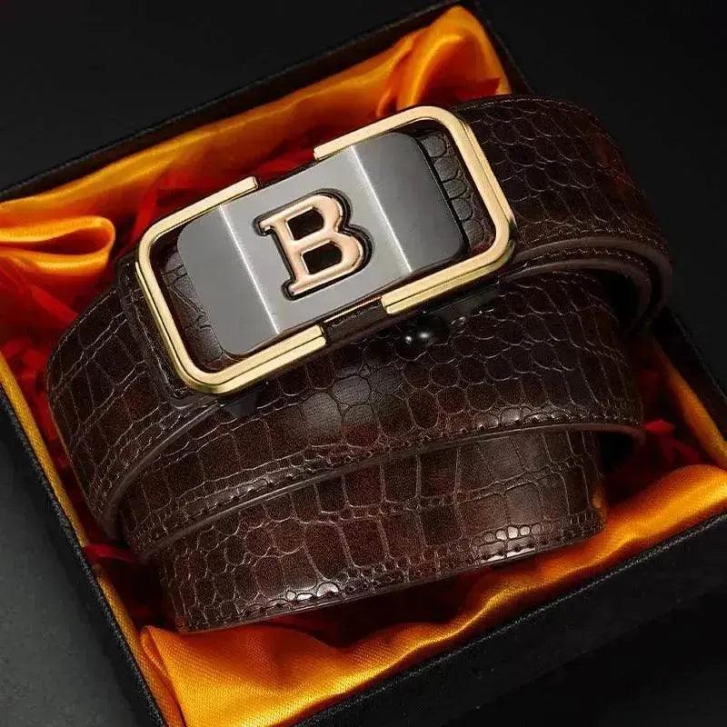 Ceinture en cuir véritable à boucle automatique pour les personnes d'âge moyen et les jeunes - EX-STOCK Canada