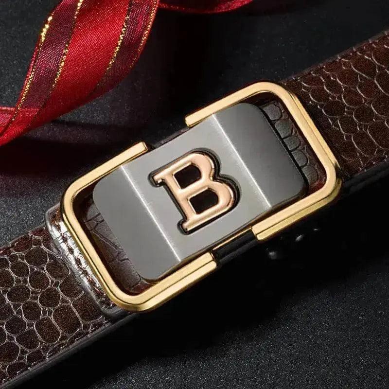 Ceinture en cuir véritable à boucle automatique pour les personnes d'âge moyen et les jeunes - EX-STOCK Canada