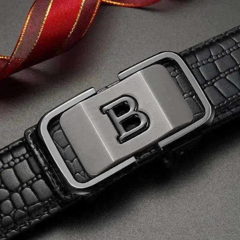 Ceinture en cuir véritable à boucle automatique pour les personnes d'âge moyen et les jeunes - EX-STOCK Canada