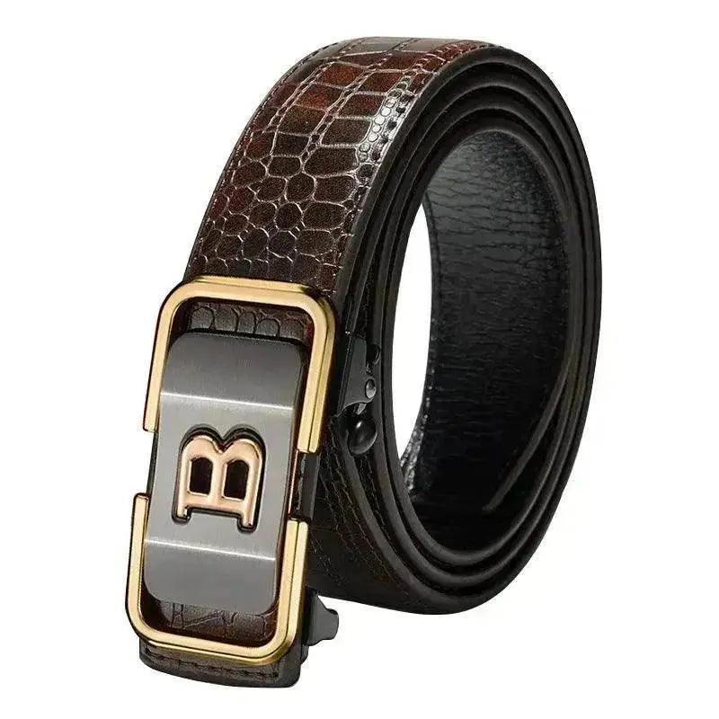 Ceinture en cuir véritable à boucle automatique pour les personnes d'âge moyen et les jeunes - EX-STOCK Canada