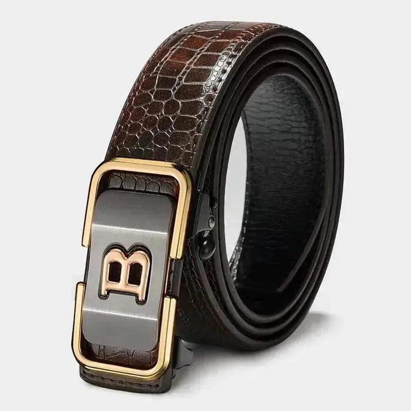 Ceinture en cuir véritable à boucle automatique pour les personnes d'âge moyen et les jeunes - EX-STOCK Canada