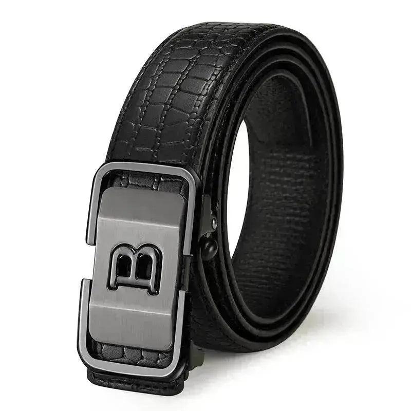 Ceinture en cuir véritable à boucle automatique pour les personnes d'âge moyen et les jeunes - EX-STOCK Canada