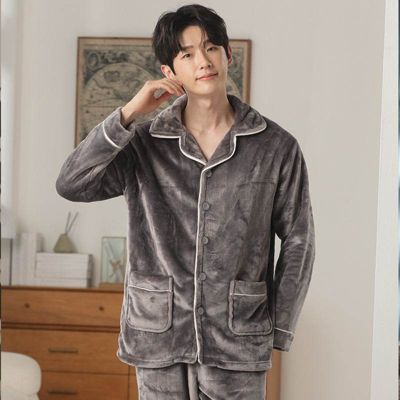 Autumn And Winter Flannel Men's Pajamas Men's Lapel Cardigan EX-STOCK CANADA