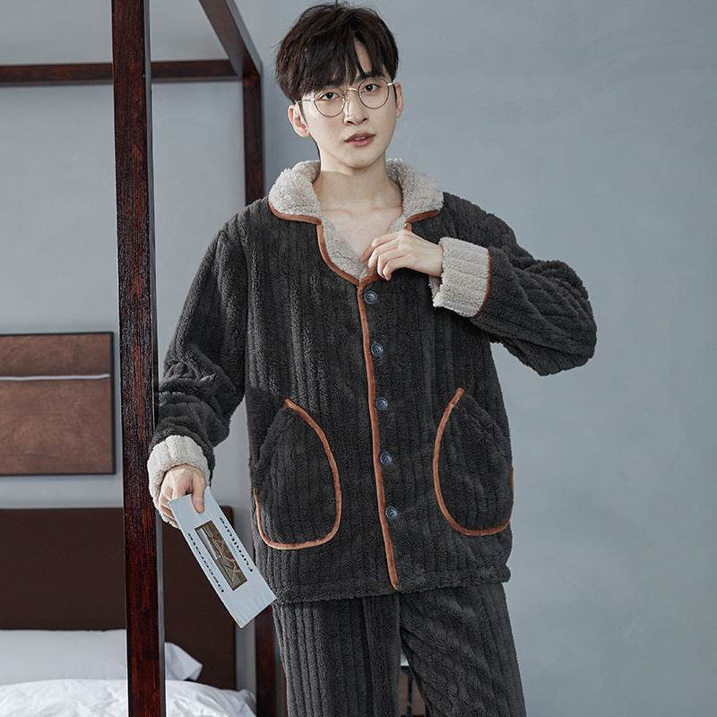 Autumn And Winter Flannel Men's Pajamas Men's Lapel Cardigan EX-STOCK CANADA