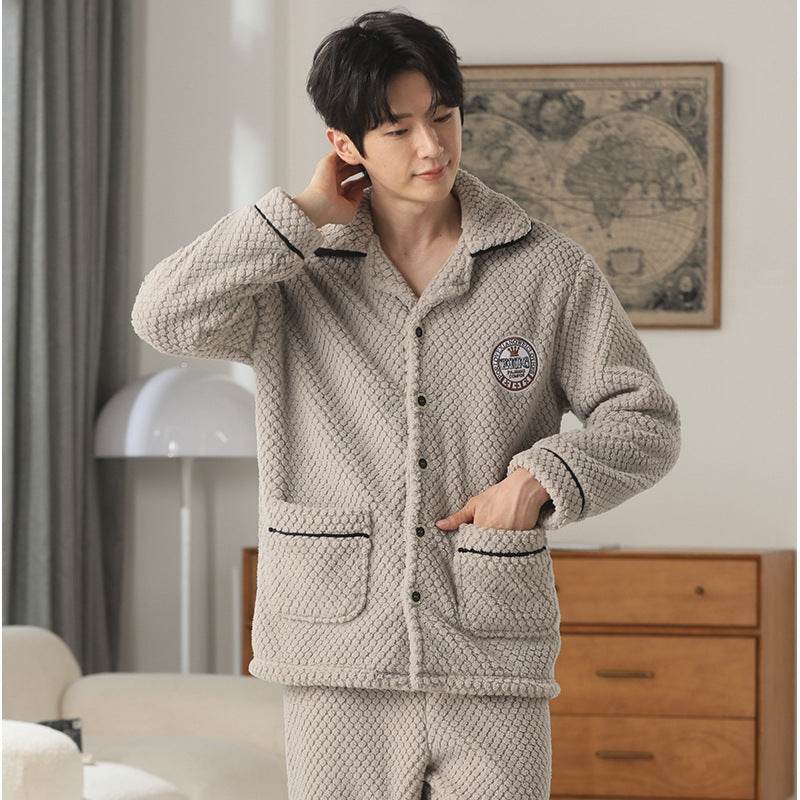 Autumn And Winter Flannel Men's Pajamas Men's Lapel Cardigan EX-STOCK CANADA