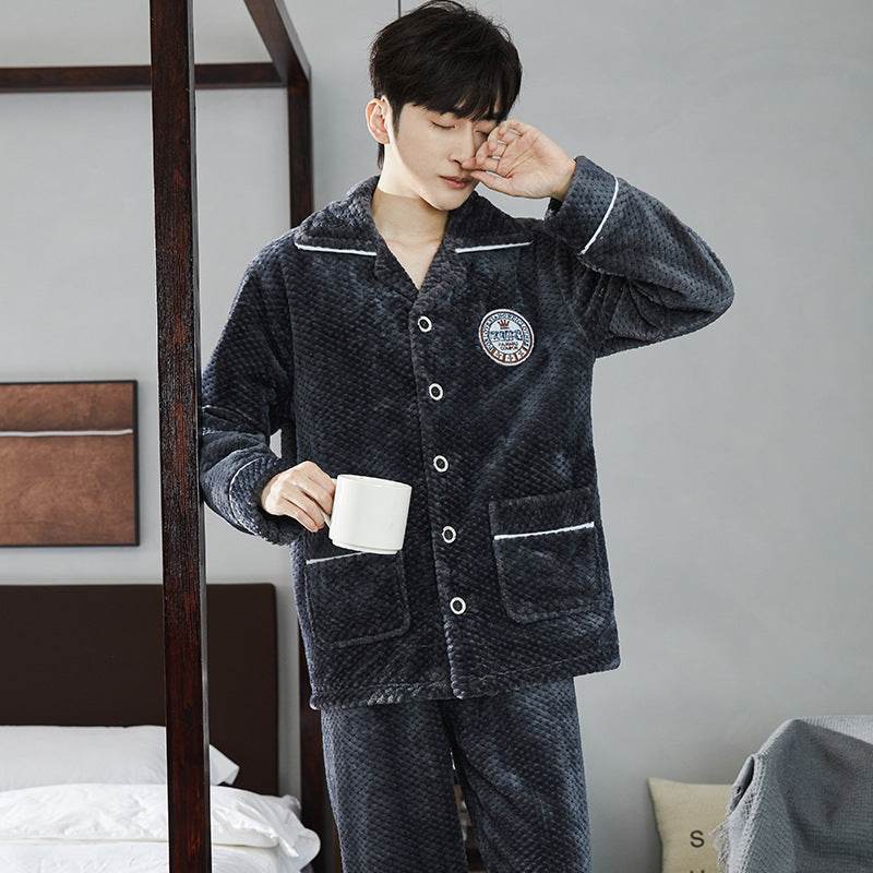 Autumn And Winter Flannel Men's Pajamas Men's Lapel Cardigan EX-STOCK CANADA
