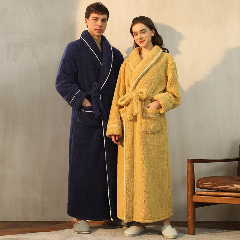 Autumn And Winter Thickened Cotton Velvet Nightgown Men's Winter Plus-sized Plus Size Light Luxury Couple Bathrobe Women's Extended Pajamas EX-STOCK CANADA