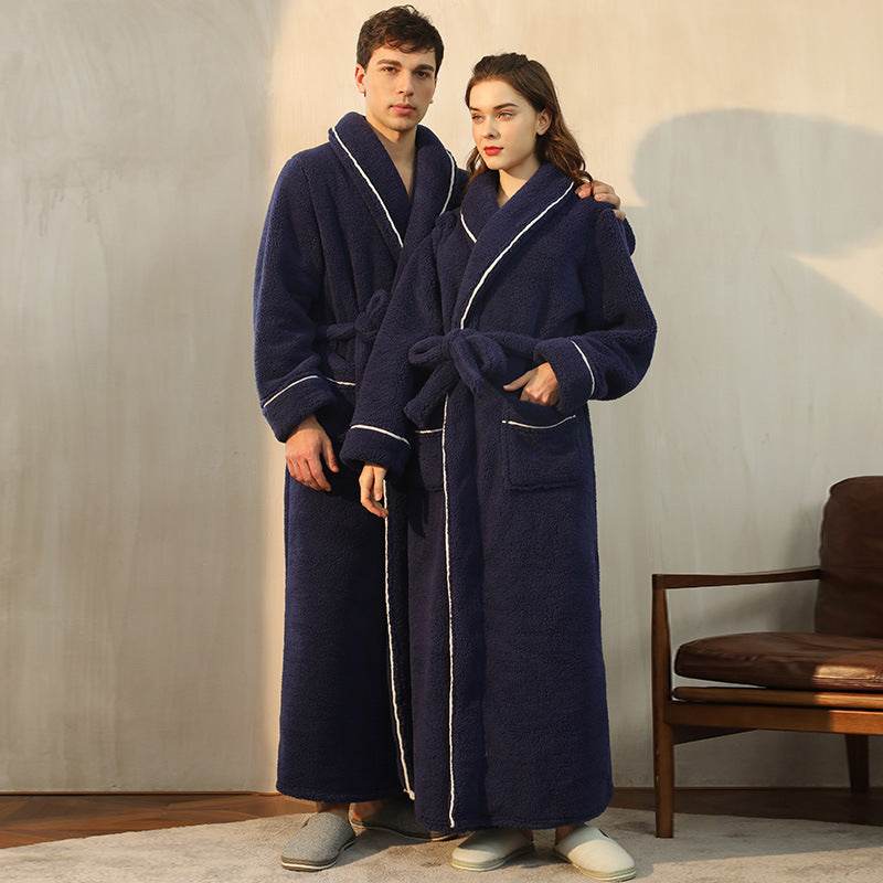 Autumn And Winter Thickened Cotton Velvet Nightgown Men's Winter Plus-sized Plus Size Light Luxury Couple Bathrobe Women's Extended Pajamas EX-STOCK CANADA