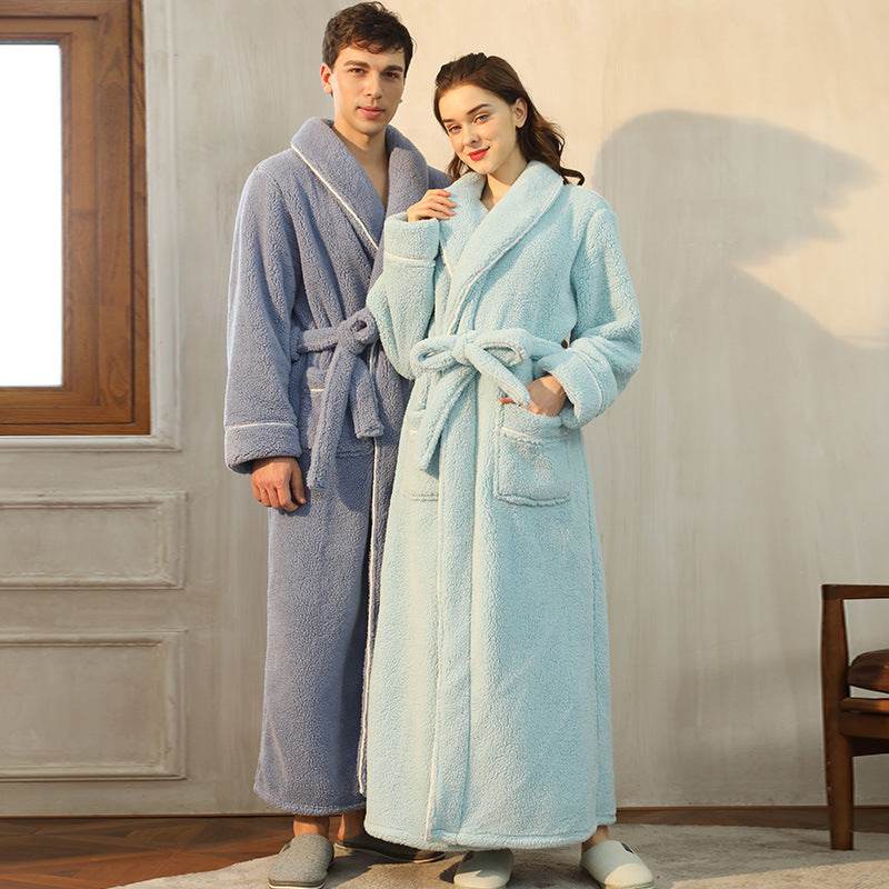 Autumn And Winter Thickened Cotton Velvet Nightgown Men's Winter Plus-sized Plus Size Light Luxury Couple Bathrobe Women's Extended Pajamas EX-STOCK CANADA