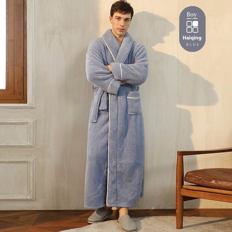 Autumn And Winter Thickened Cotton Velvet Nightgown Men's Winter Plus-sized Plus Size Light Luxury Couple Bathrobe Women's Extended Pajamas EX-STOCK CANADA