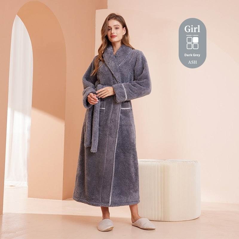 Autumn And Winter Thickened Cotton Velvet Nightgown Men's Winter Plus-sized Plus Size Light Luxury Couple Bathrobe Women's Extended Pajamas EX-STOCK CANADA