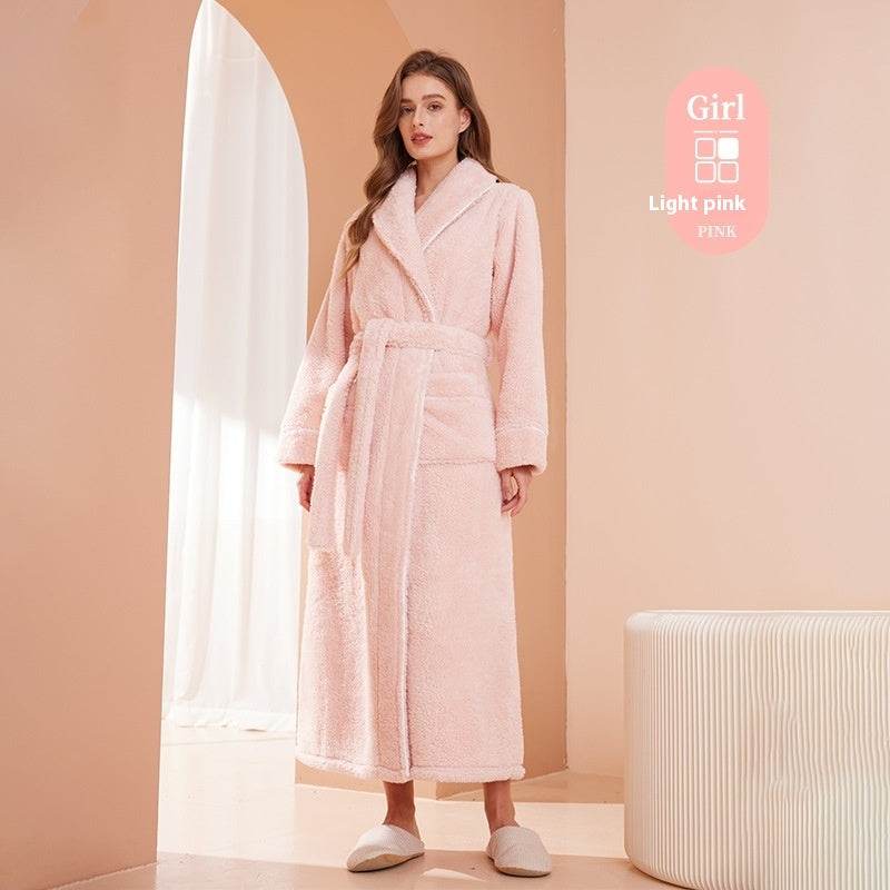 Autumn And Winter Thickened Cotton Velvet Nightgown Men's Winter Plus-sized Plus Size Light Luxury Couple Bathrobe Women's Extended Pajamas EX-STOCK CANADA