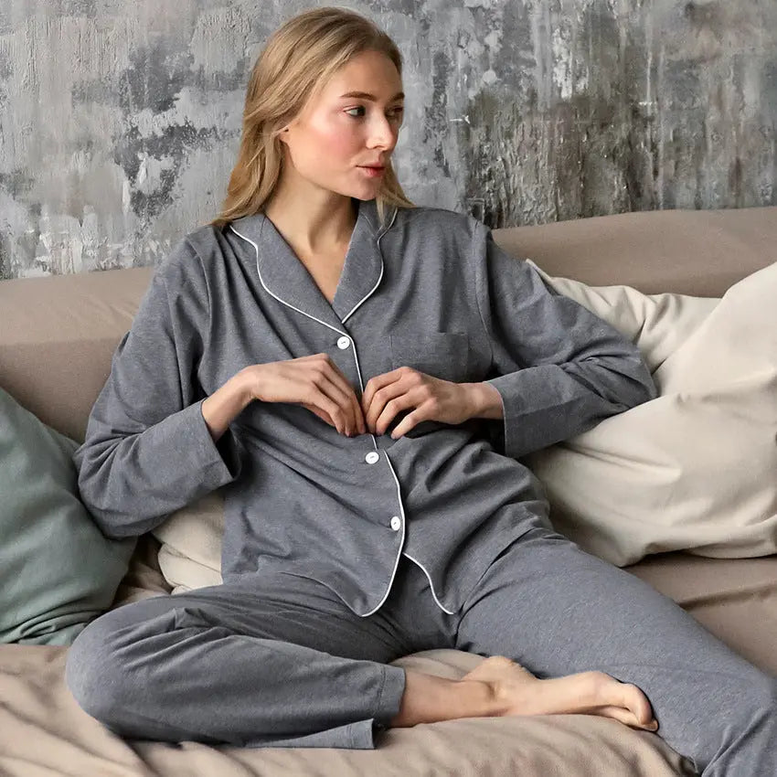Autumn New French Simplicity Comfortable Thermal Knitting Cotton Silk Long-sleeved Pajamas For Women - EX-STOCK Canada