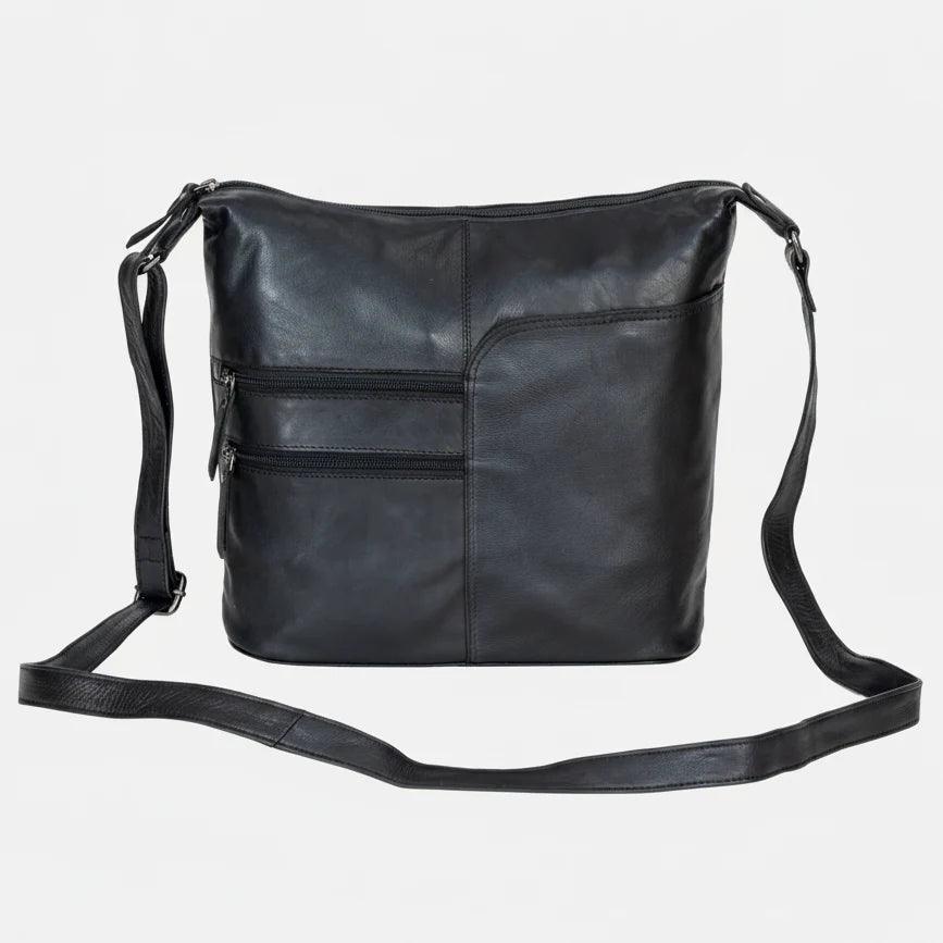 Greenwood Leather Shoulder Bag with 2 Zip Pockets