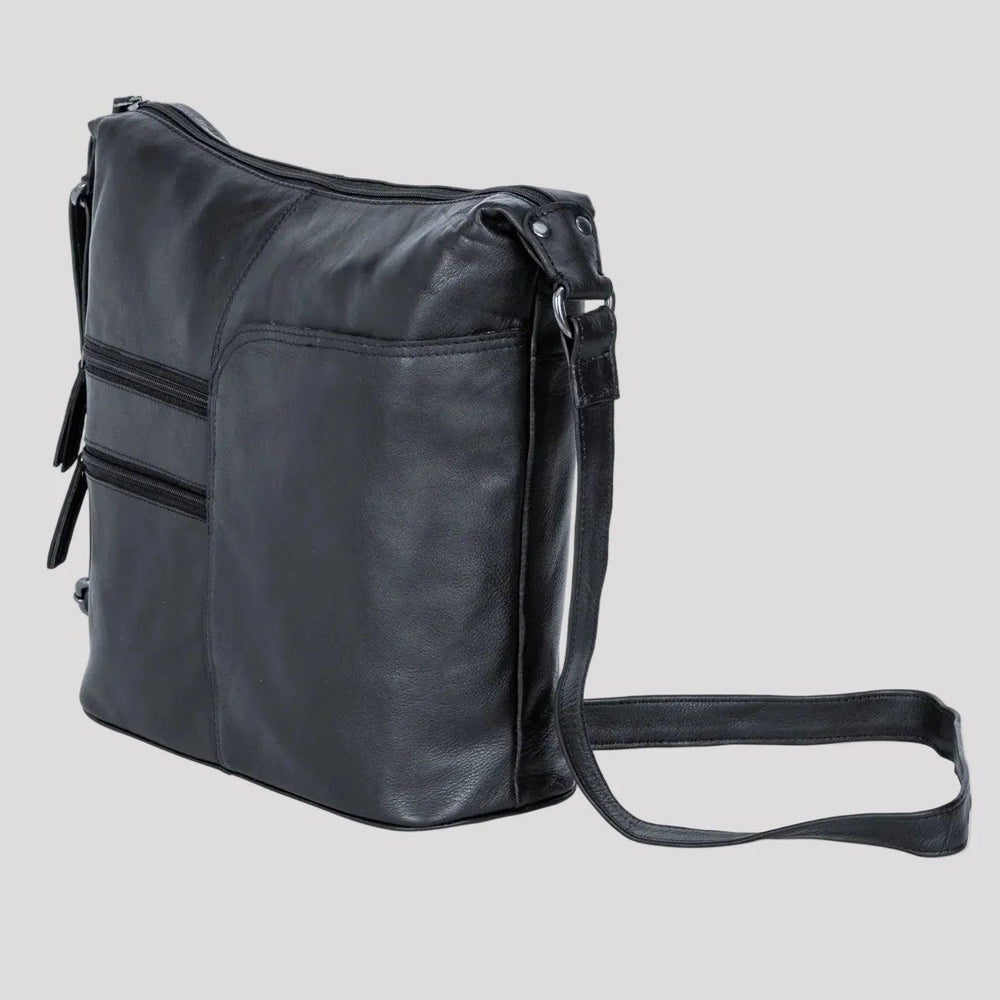 Greenwood Leather Shoulder Bag with 2 Zip Pockets