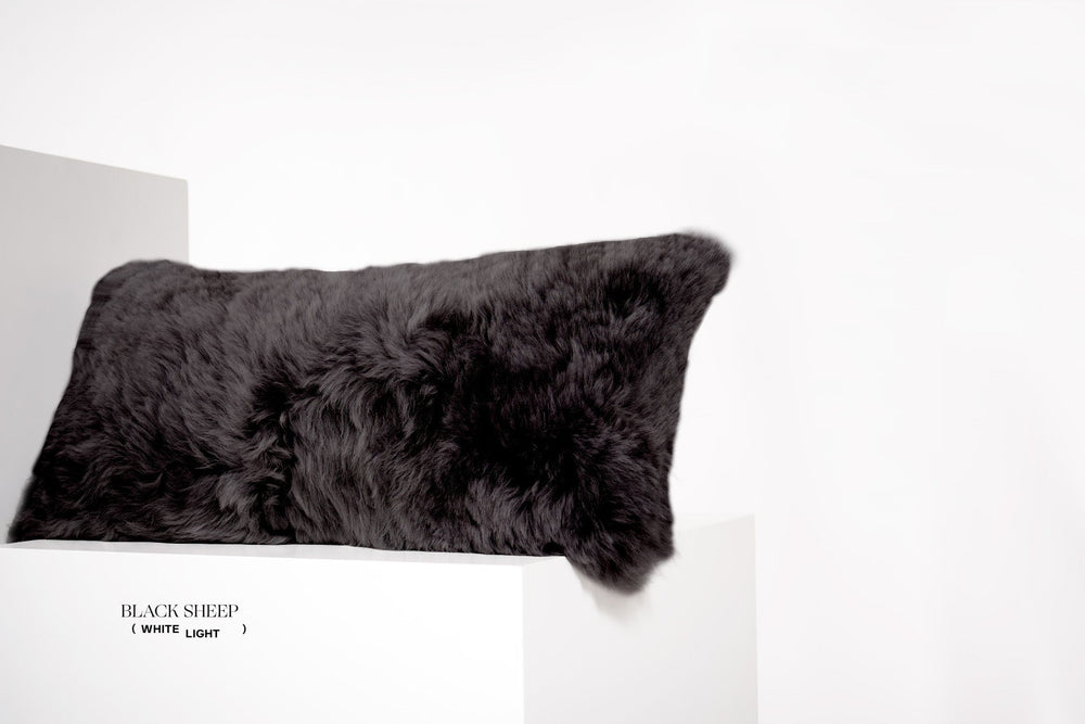 Rectangular Shorn Black Icelandic Sheepskin Pillow Cover EX-STOCK Canada