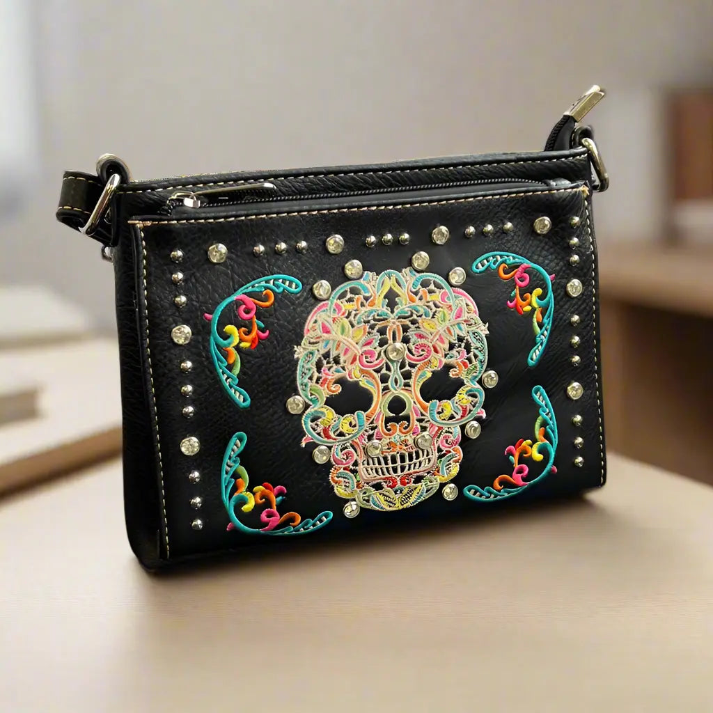 Bolso bandolera BOL de cuero sintético con calavera de azúcarEX-STOCK Canada