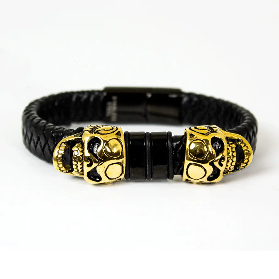 Pulsera para hombre BOL con calavera y cuero trenzadoEX-STOCK Canada