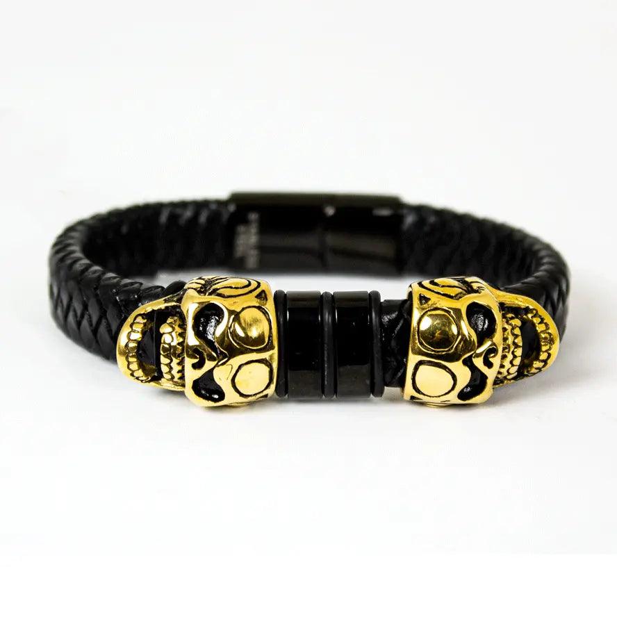 BOL Men's Braided Leather Skull Charm Bracelet EX-STOCK Canada