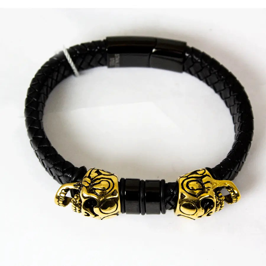 Pulsera para hombre BOL con calavera y cuero trenzadoEX-STOCK Canada