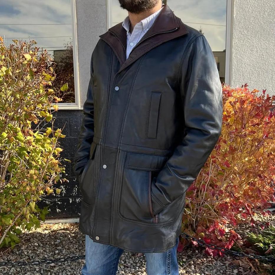 BOL Men's Double Collar Two-Tone Long Coat | Leather Jacket EX-STOCK Canada