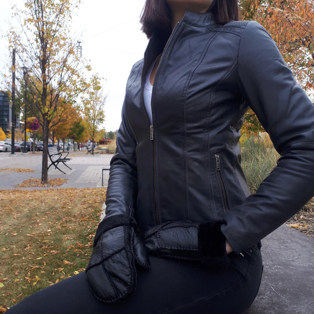 Chaqueta de cuero con acento de tejido de cesta para mujer BOLEX-STOCK Canada