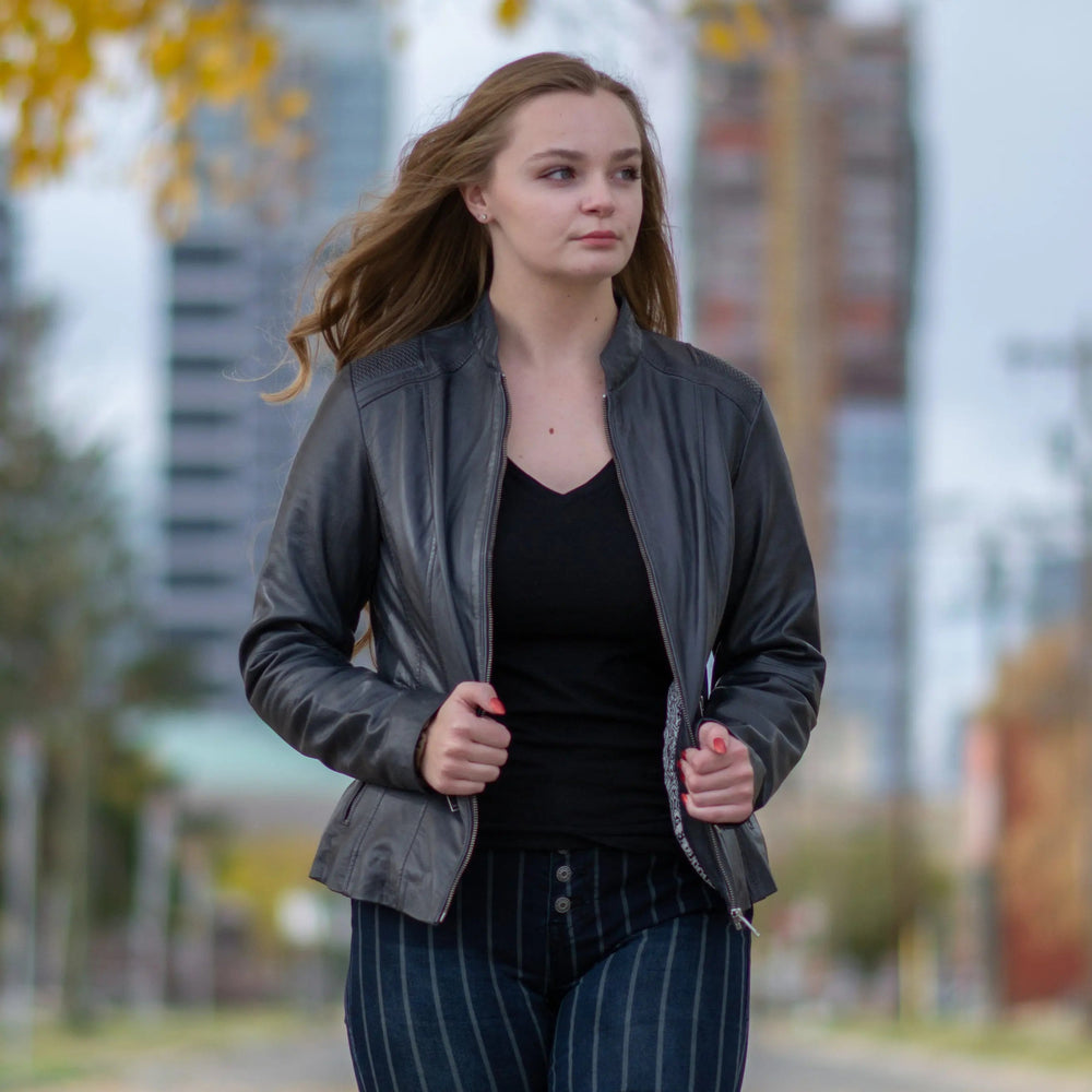 Chaqueta de cuero con acento de tejido de cesta para mujer BOLEX-STOCK Canada