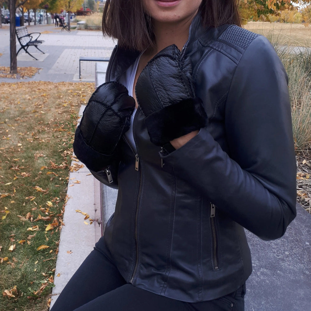 Chaqueta de cuero con acento de tejido de cesta para mujer BOLEX-STOCK Canada