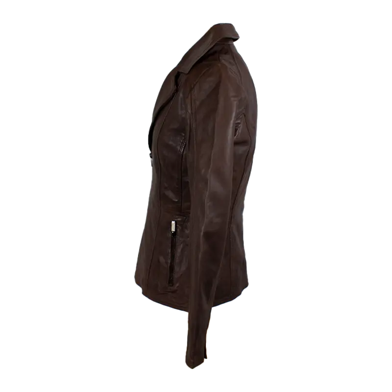 Chaqueta de cuero clásica de mujer con cuello abierto BOLEX-STOCK Canada