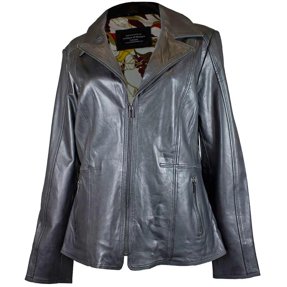 Chaqueta de cuero clásica de mujer con cuello abierto BOLEX-STOCK Canada