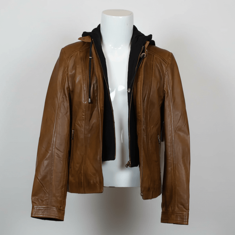 Veste en cuir pour femmes BOL avec capuche amovible