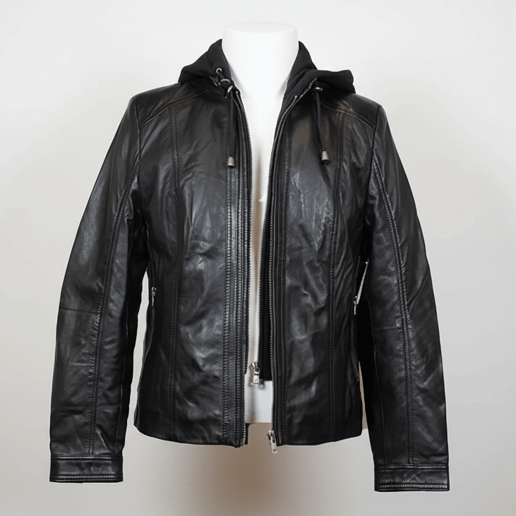 Veste en cuir pour femmes BOL avec capuche amovible